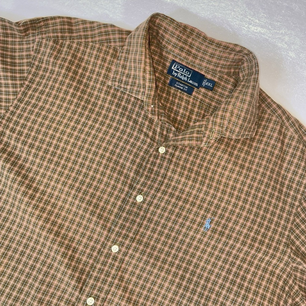 Polo‎ Ralph Lauren Button Down Shirt Mens XXL Brown Plaid Stanton Classic Fit